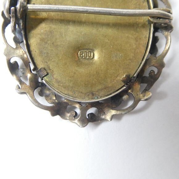 Antique Miniature Portrait Pendant 800 Silver Frame 1.5" - Picture 9 of 13